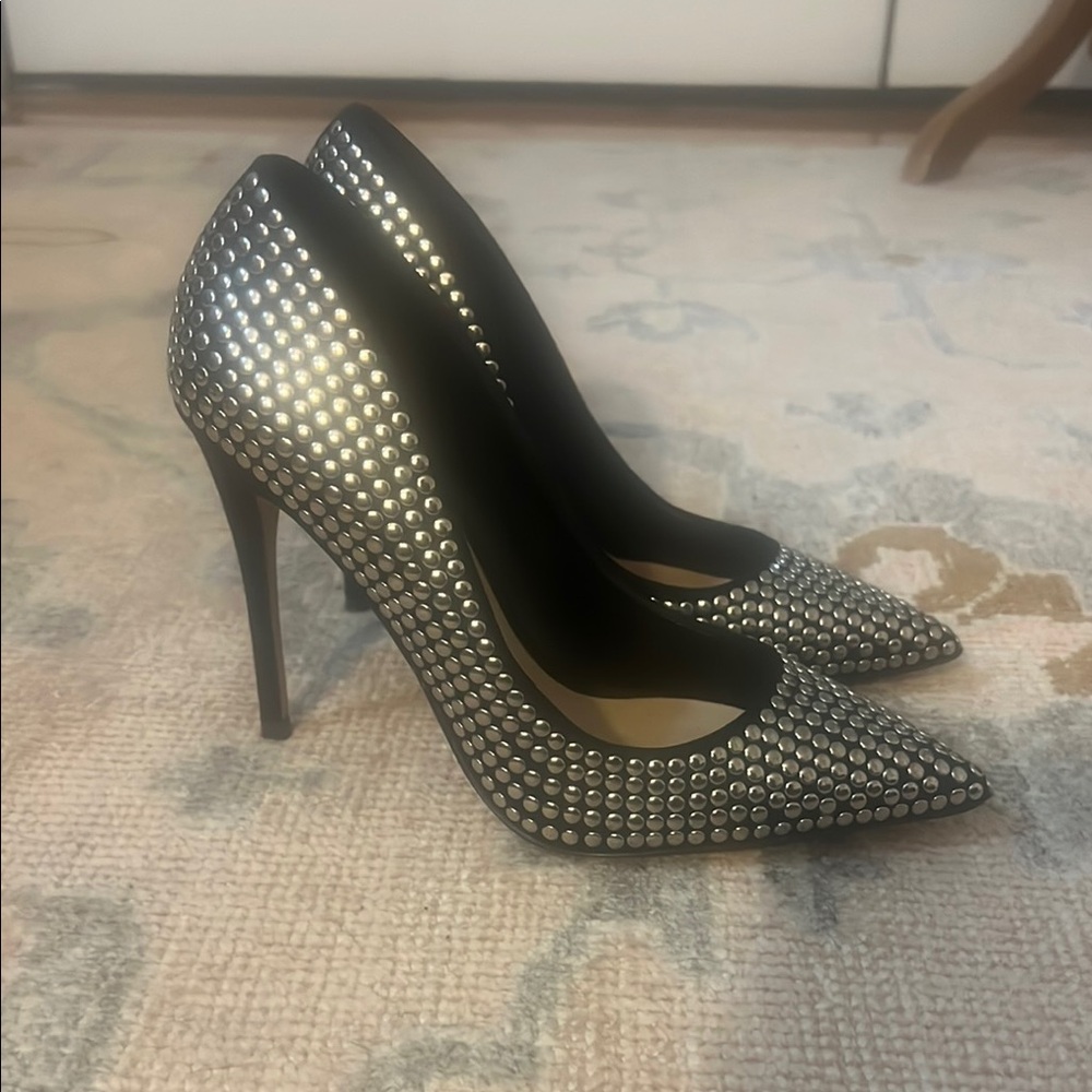 Aldo Silver Stiletto Heels with Crystal Embellishments